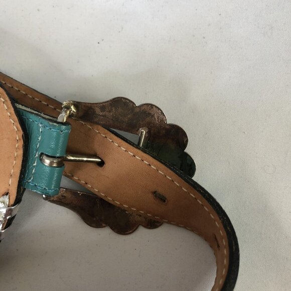 Enterprises Beaded Leather Belt Womens Medium Turquoise Western Buckle USA 408 - Picture 16 of 16
